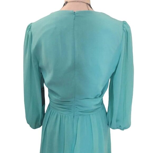 Vince Camuto Turquoise Chiffon Twist Front Balloon Sleeve Dress Size 4 NWT - Picture 8 of 12
